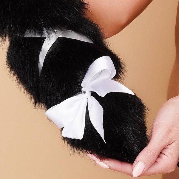 Black tail butt plug and white ribbons 19" 11902144 фото