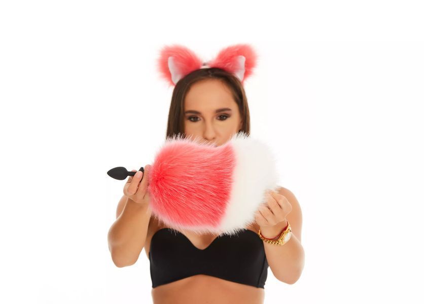 Bunny tail butt plug(without butt plug) bright pink with white tip 10"