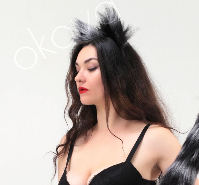 Меховые ушки кошки, Чернобурые с черным OKOVA 30101079 фото
