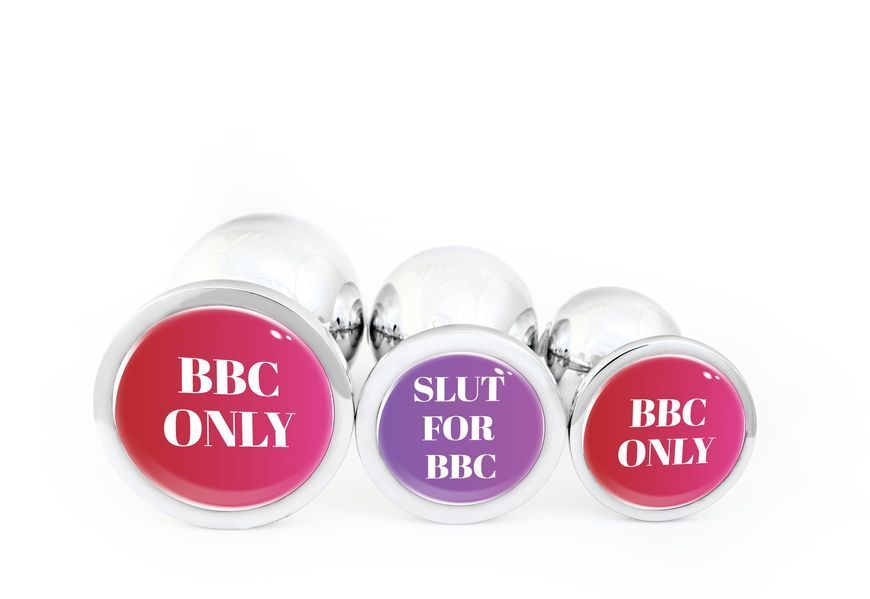 Silicone anal plug with inscription &laquo;SLUT FOR BBC&raquo;, L OKOVA, BBC Only, Large, Stainless steel