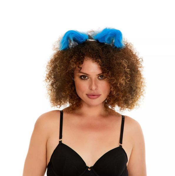 Cat ears bright blue with white tip and white ribbons