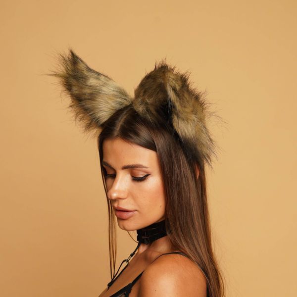 Fluffy cat ears brown with black tip 30220330 фото