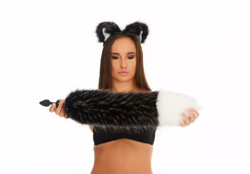 Tail butt plug (without butt plug) black with white feathers with white tip 19"