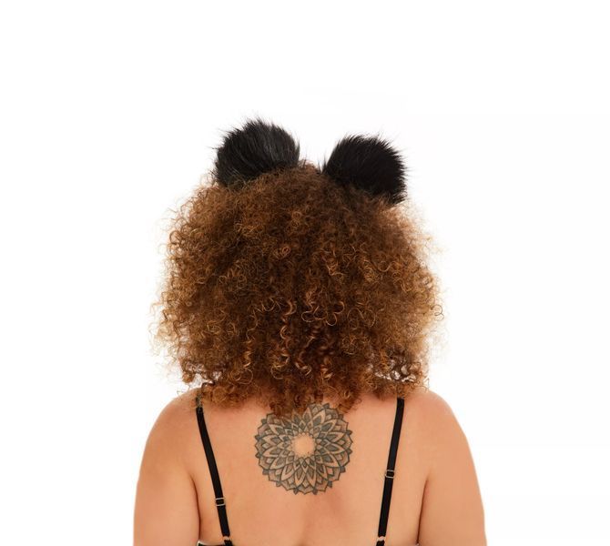 Cat ears black with deep red tip and deep red ribbons